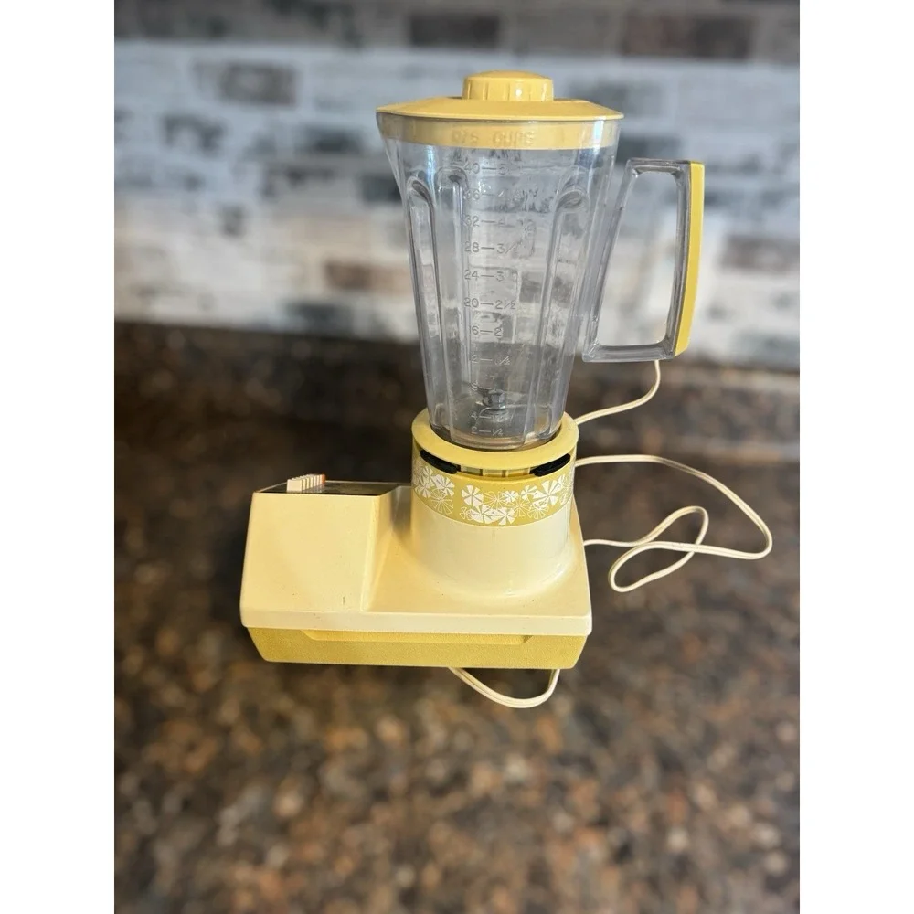 Vintage  70's Toastmaster Retro  Blender Yellow Floral Hippie Cottagecore‎